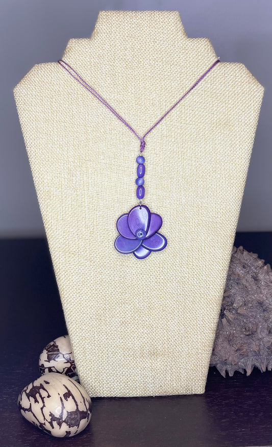 Purple SmallTagua Nut Rose Necklace