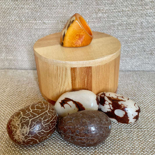 Dark Yellow Tagua Nut Statement Ring