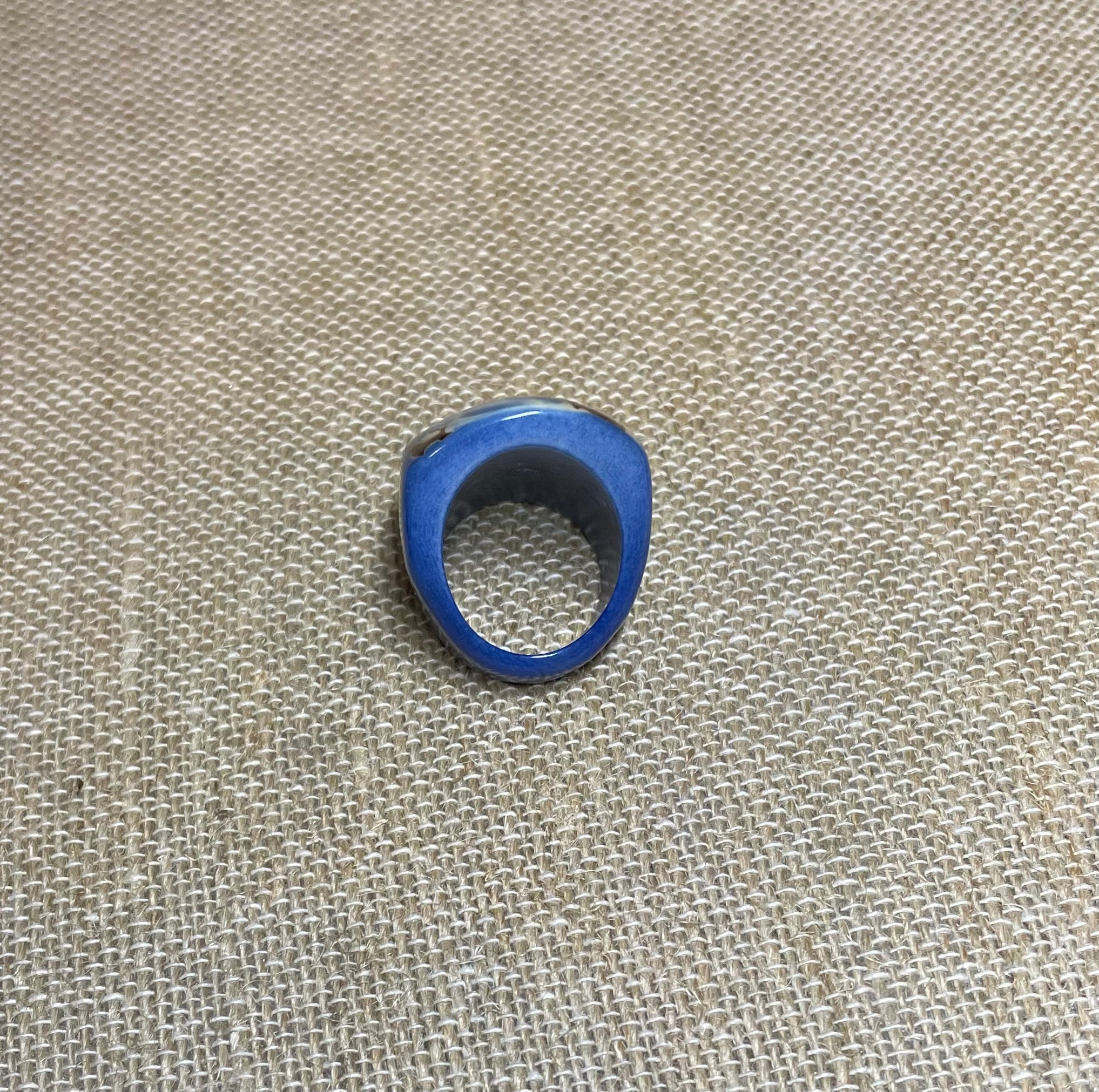Blue Tagua Nut Statement Ring