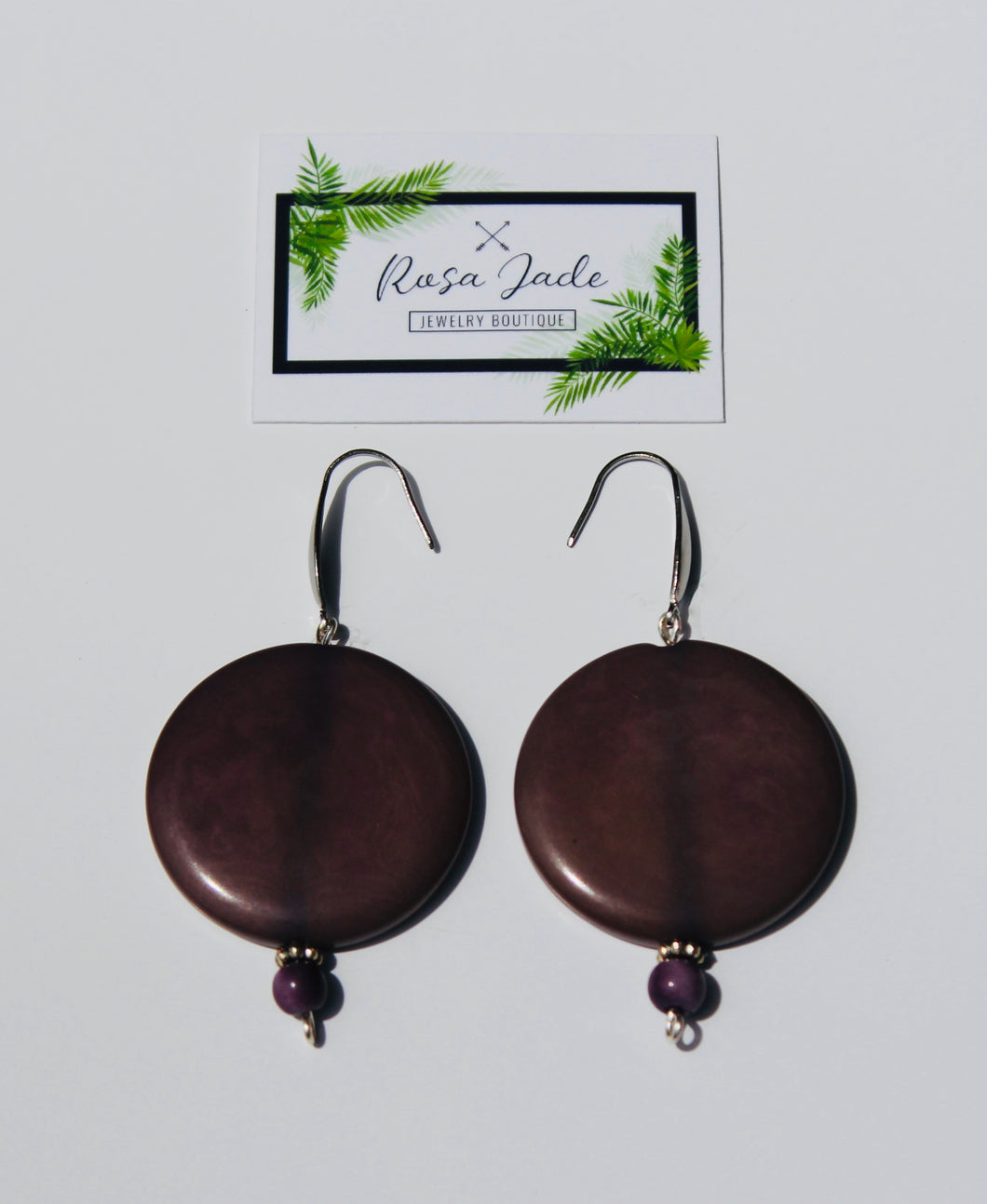 Purple Coin Shapes Tagua Nut Earrings