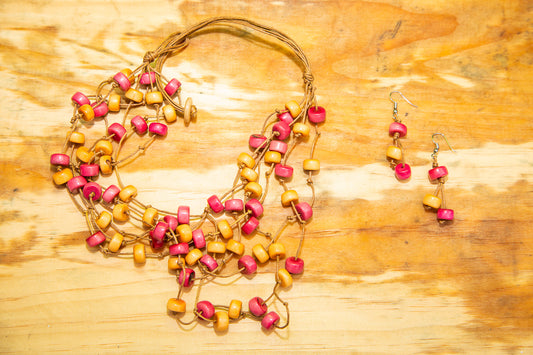 Orange Pink Multilayer Tagua Nut Necklace and Earrings set (Click to see more options)