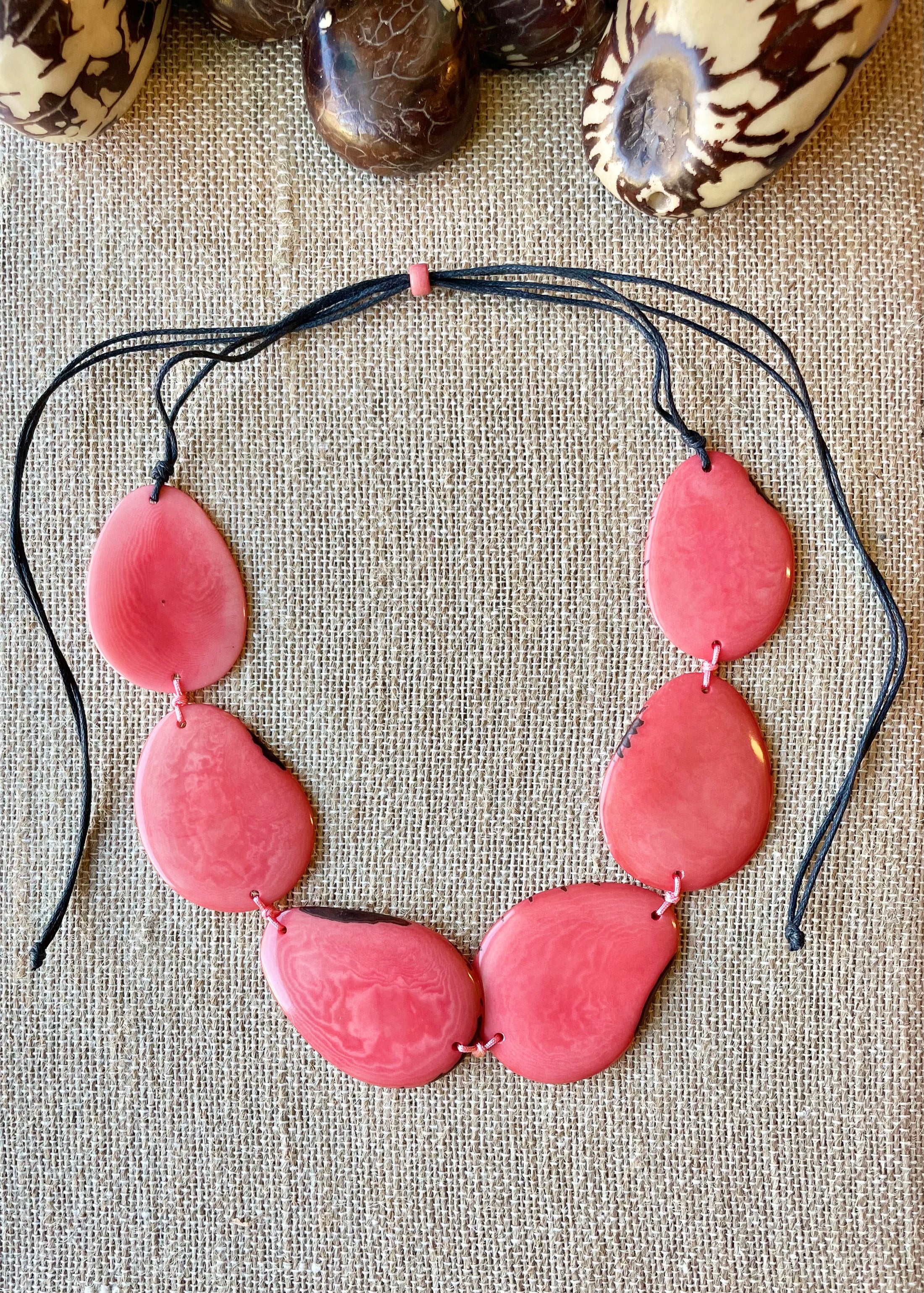 Salmon Tagua Nut Adjustable Necklace