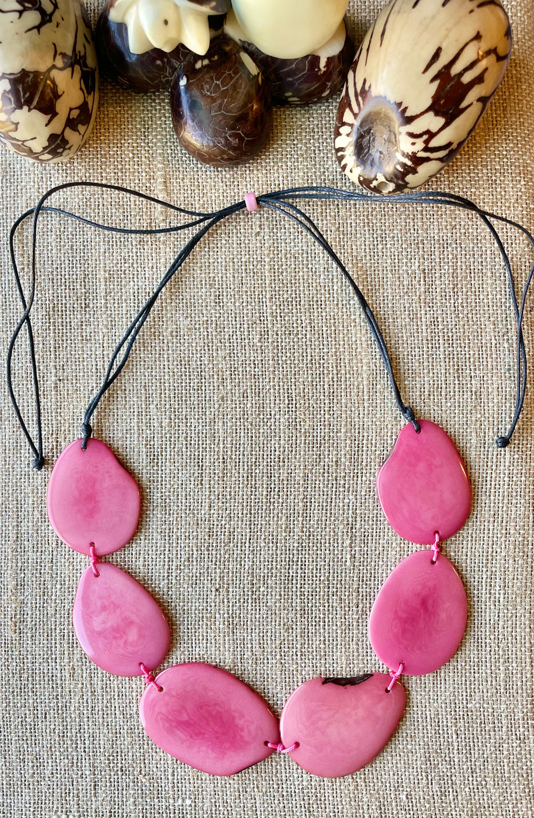 Pink Tagua Nut Adjustable Necklace