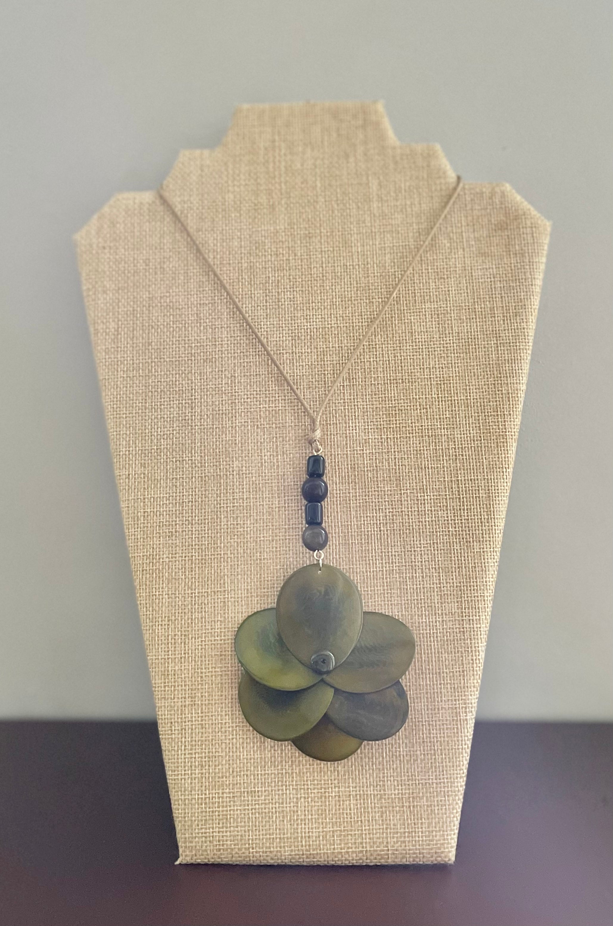Olive Green Large Tagua Nut Rose Adjustable Necklace