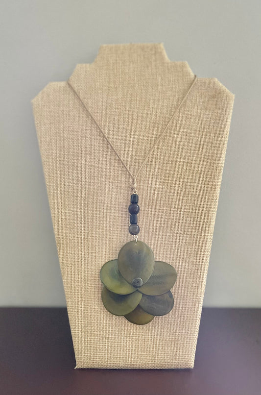 Olive Green Large Tagua Nut Rose Adjustable Necklace