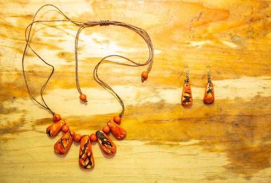 Orange Brown Tagua Nut Adjustable Necklace and Earrings set (Click for more options)