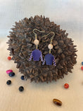 Load image into Gallery viewer, Purple Tagua Nut Jockey Silk Derby Earrings