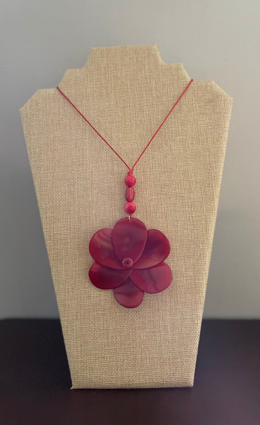 Red Large Tagua Nut Rose Adjustable Necklace