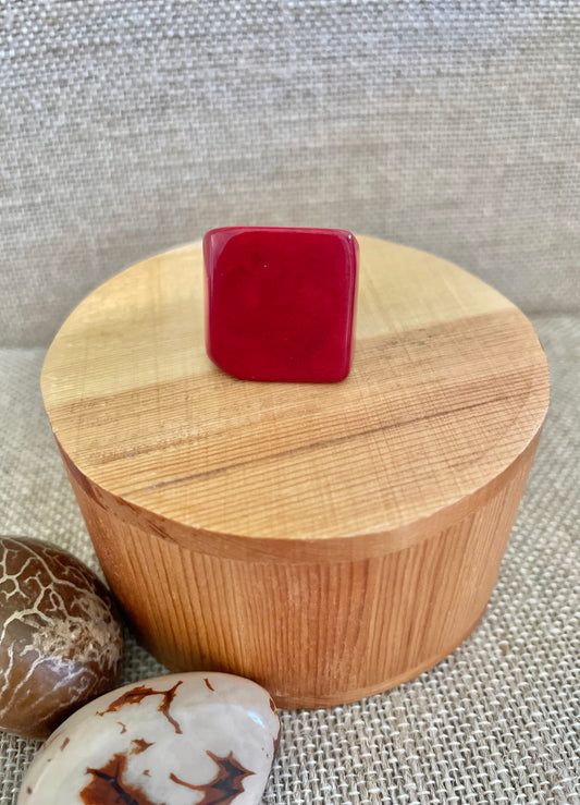 Dark Red Tagua Nut Statement Ring