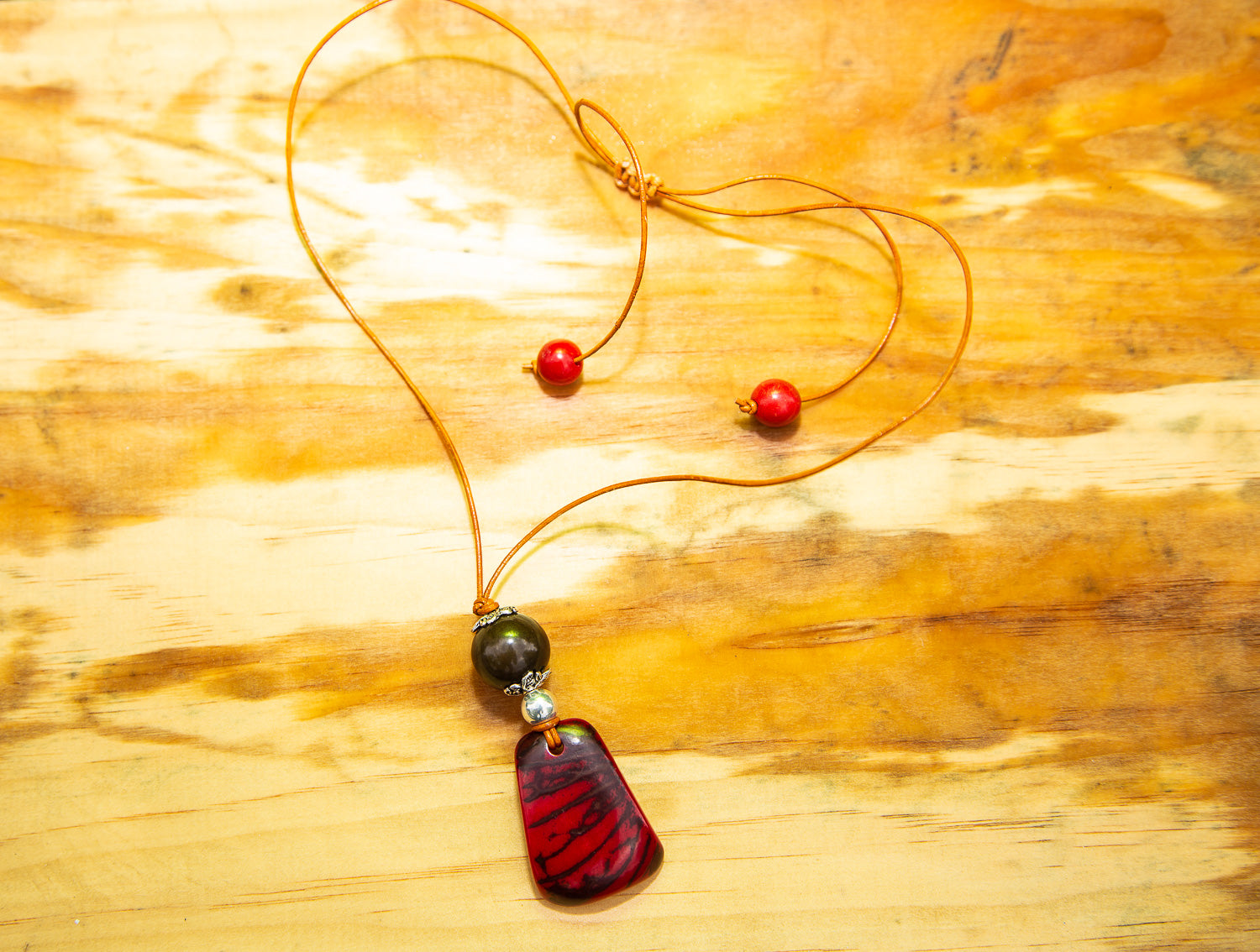 Dark Pink Geometric and Purple Tagua Nut Pendant Adjustable Necklace (Click to see other options)