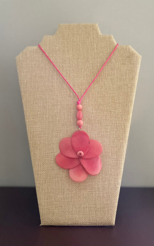 Salmon Large Tagua Nut Rose Adjustable Necklace