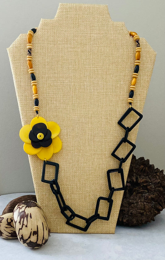 Black and Yellow Rose Chain Tagua Nut Necklace