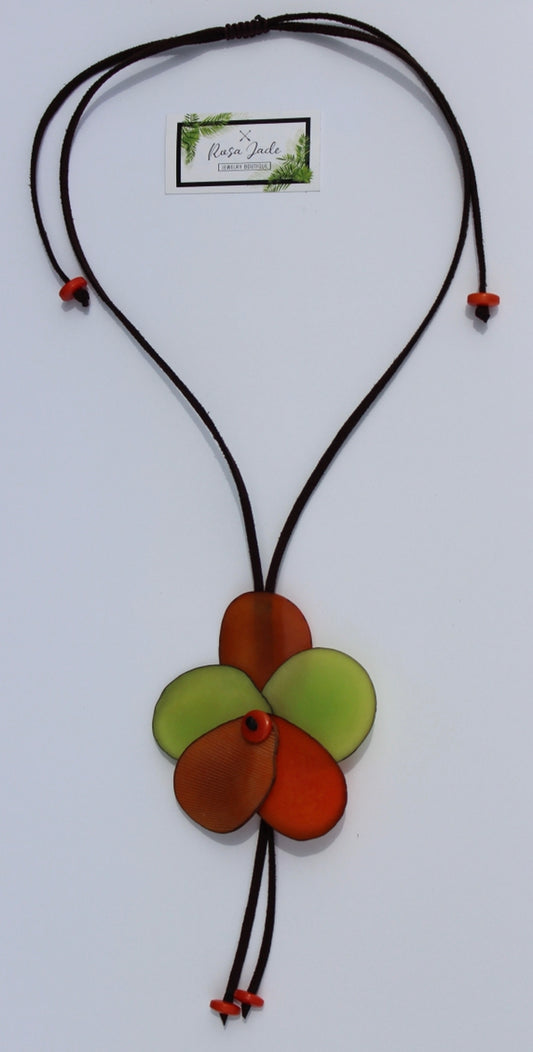Green Orange Rose Tagua Nut Adjustable Necklace