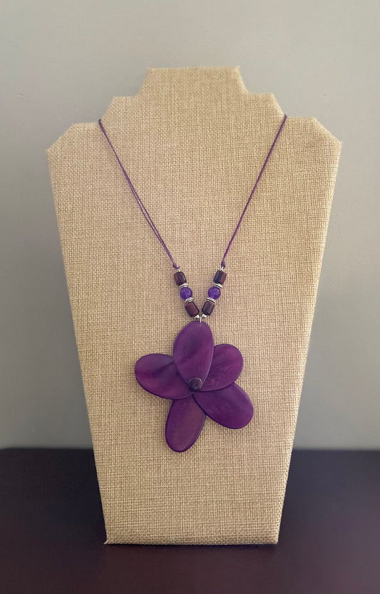 Purple Large Tagua Nut Rose Adjustable Necklace