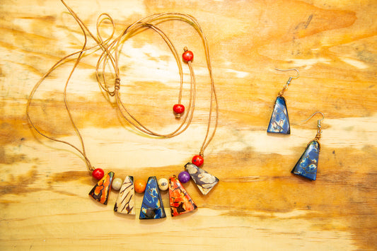 Geometric Tricolor Tagua Nut Necklace and Earrings set (Click for more options)