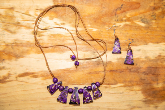 Geometric Tricolor Tagua Nut Necklace and Earrings set (Click for more options)