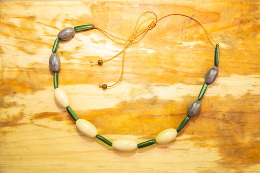 Purple Ivory Egg Shaped Tagua Nut Adjustable Necklace