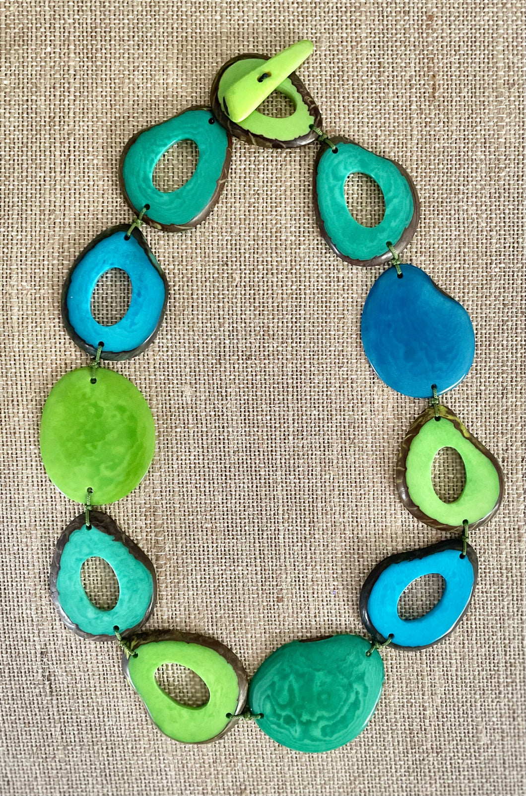 Green, Turquoise and Teal Tagua Necklace are