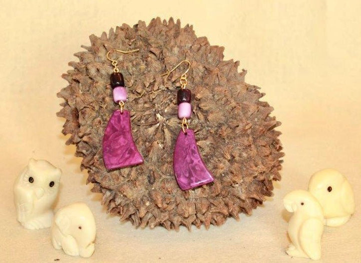 Purple Tagua Nut Dangle Earrings