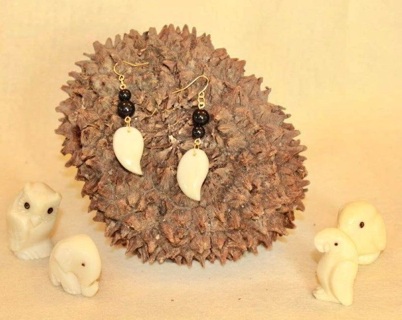 Ivory and Black Tagua Nut Earrings