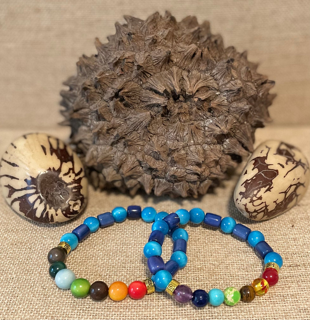 Turquoise and Blue Tagua Nut and Chakra Beads Bracelets