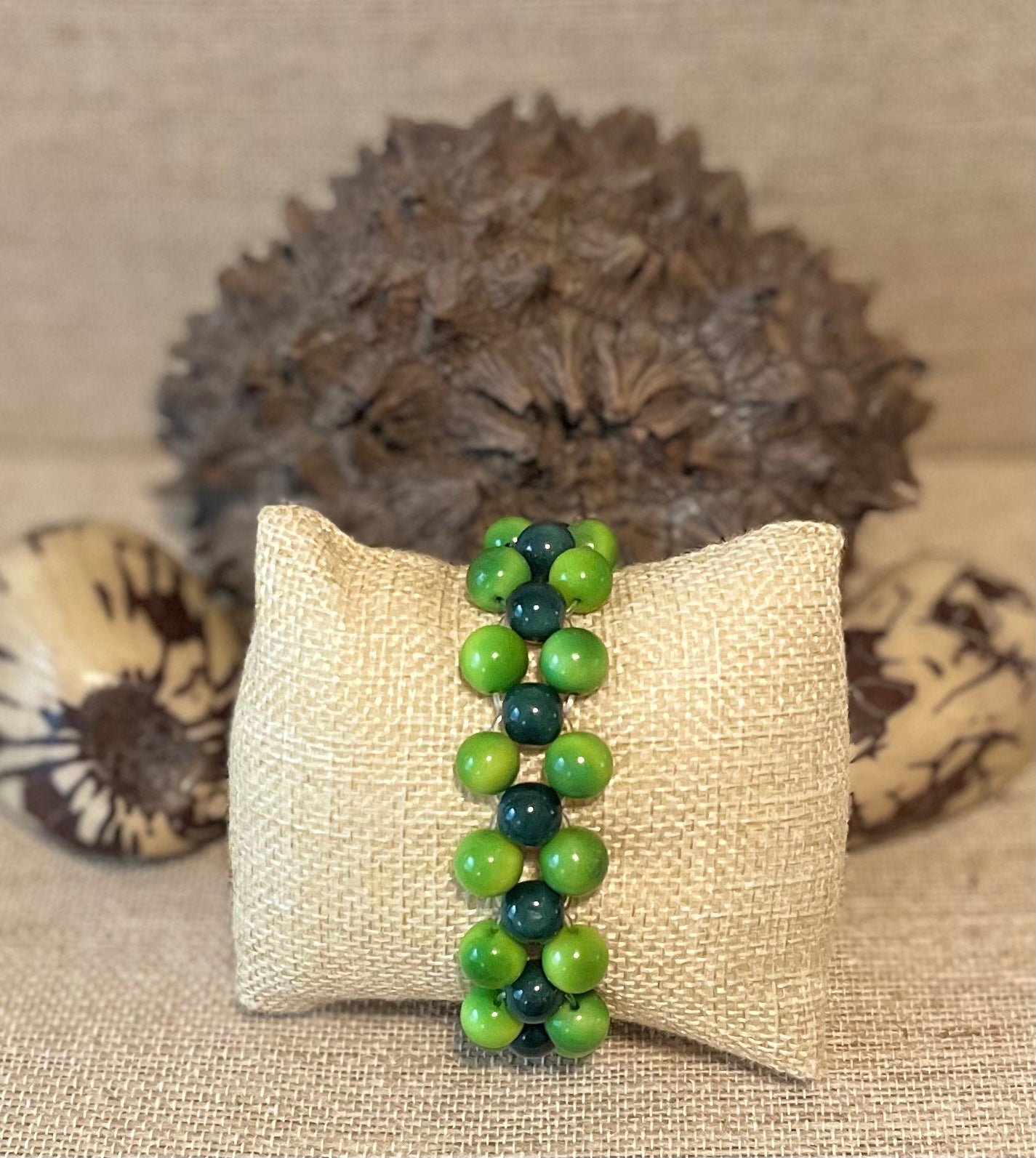 Green Tagua Nut Stretchable Bracelet