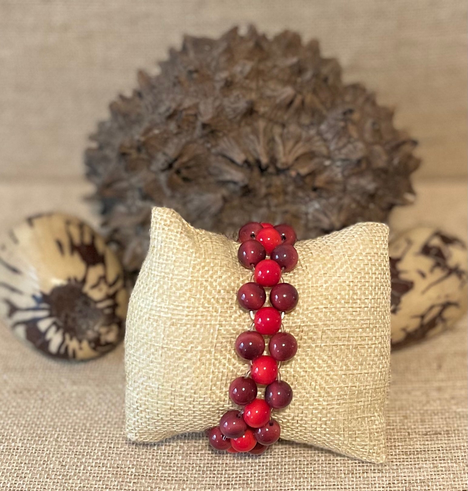 Red Tagua Nut Stretchable Bracelet