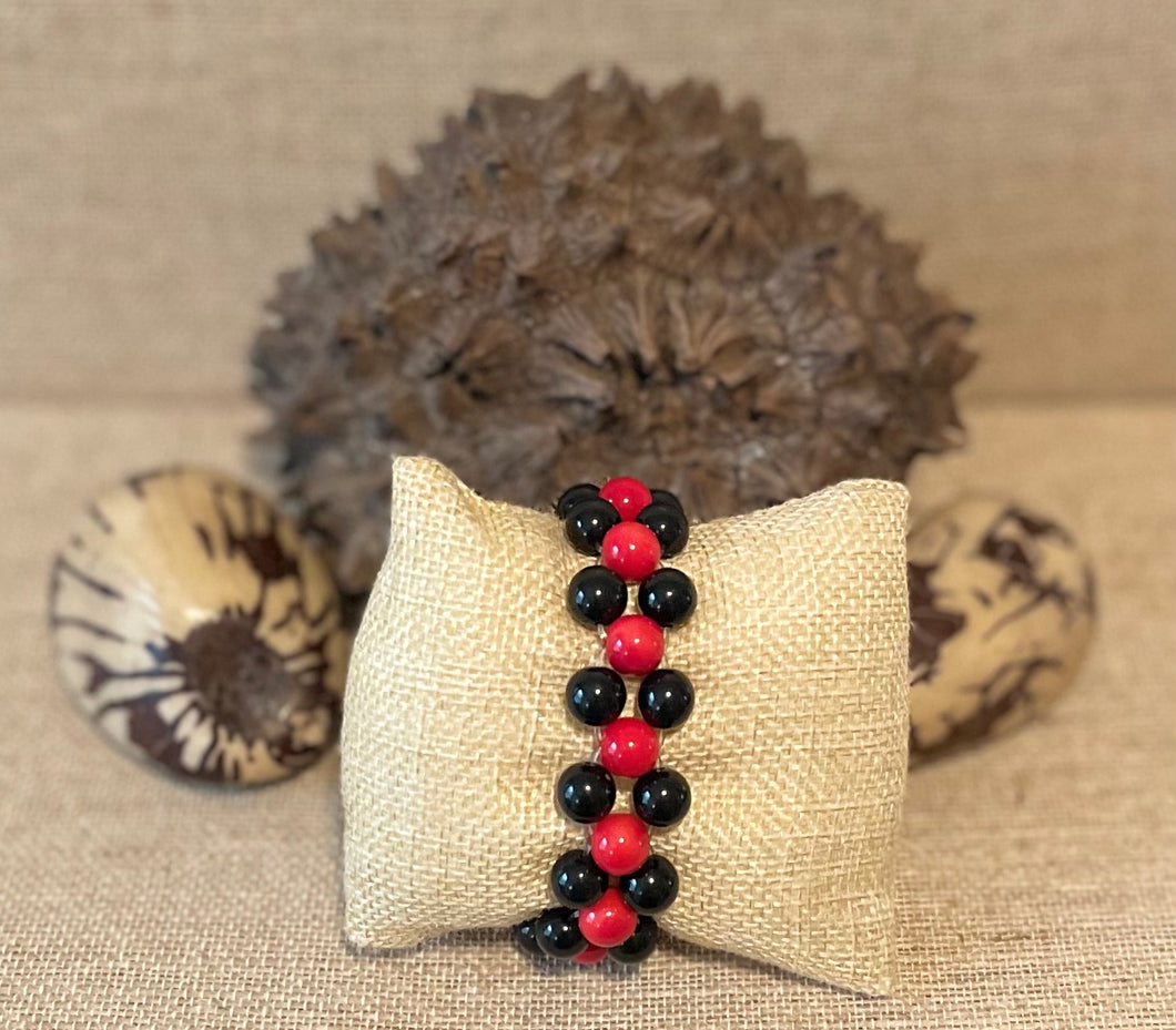 Red and Black Tagua Nut Stretchable Bracelet