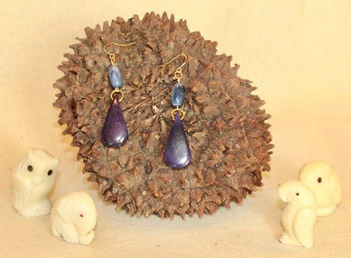 Purple Tagua Nut Dangle Earrings