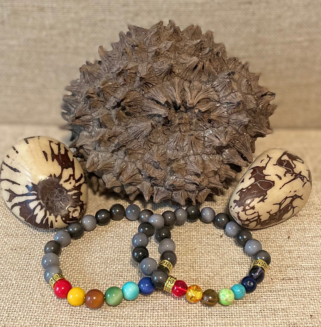 Gray Tagua Nut and 7 Chakra Bead Bracelets