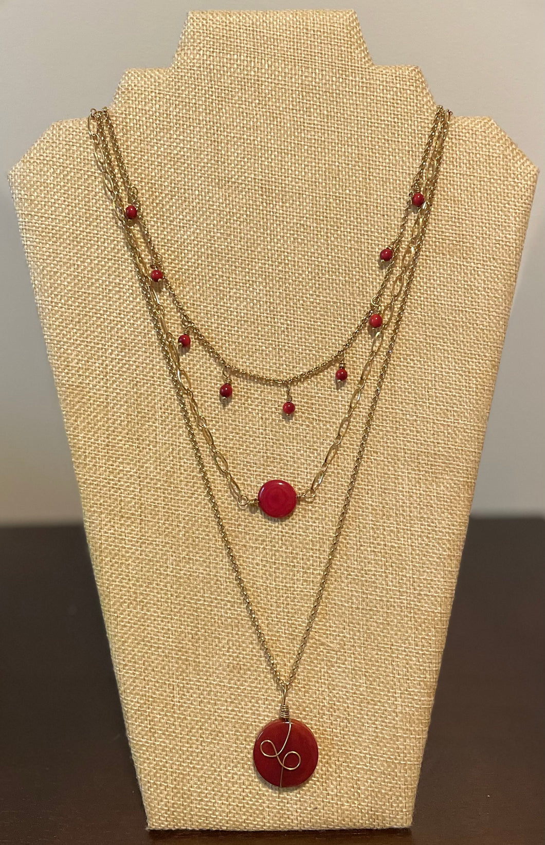Dark Red Triple Layer Tagua Necklace