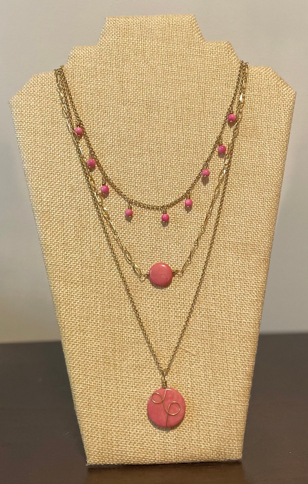 Pink Triple Layer Tagua Necklace