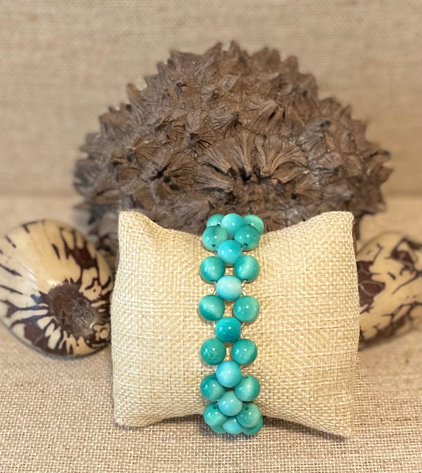 Teal Tagua Nut Stretchable Bracelet