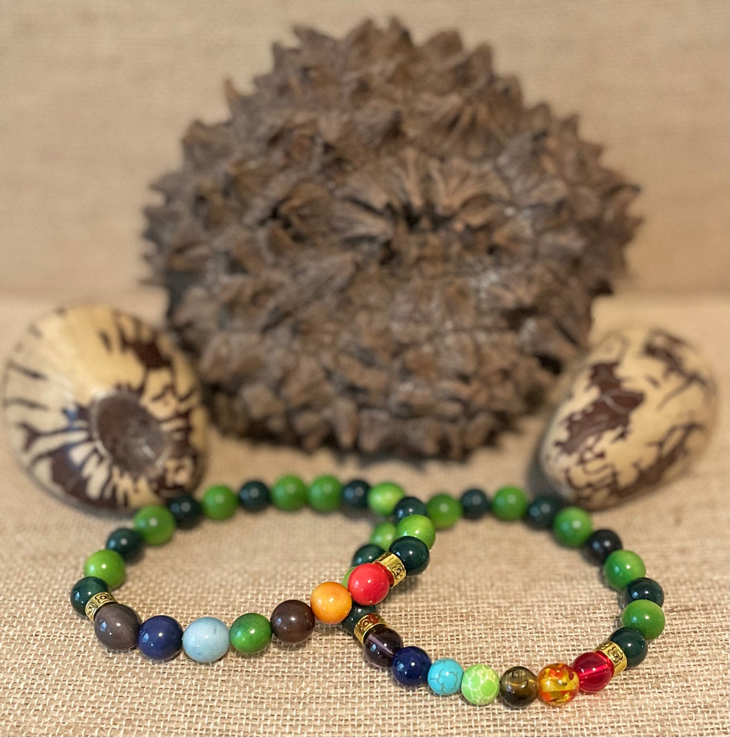 Green Tagua Nut and Chakra Beads Bracelets