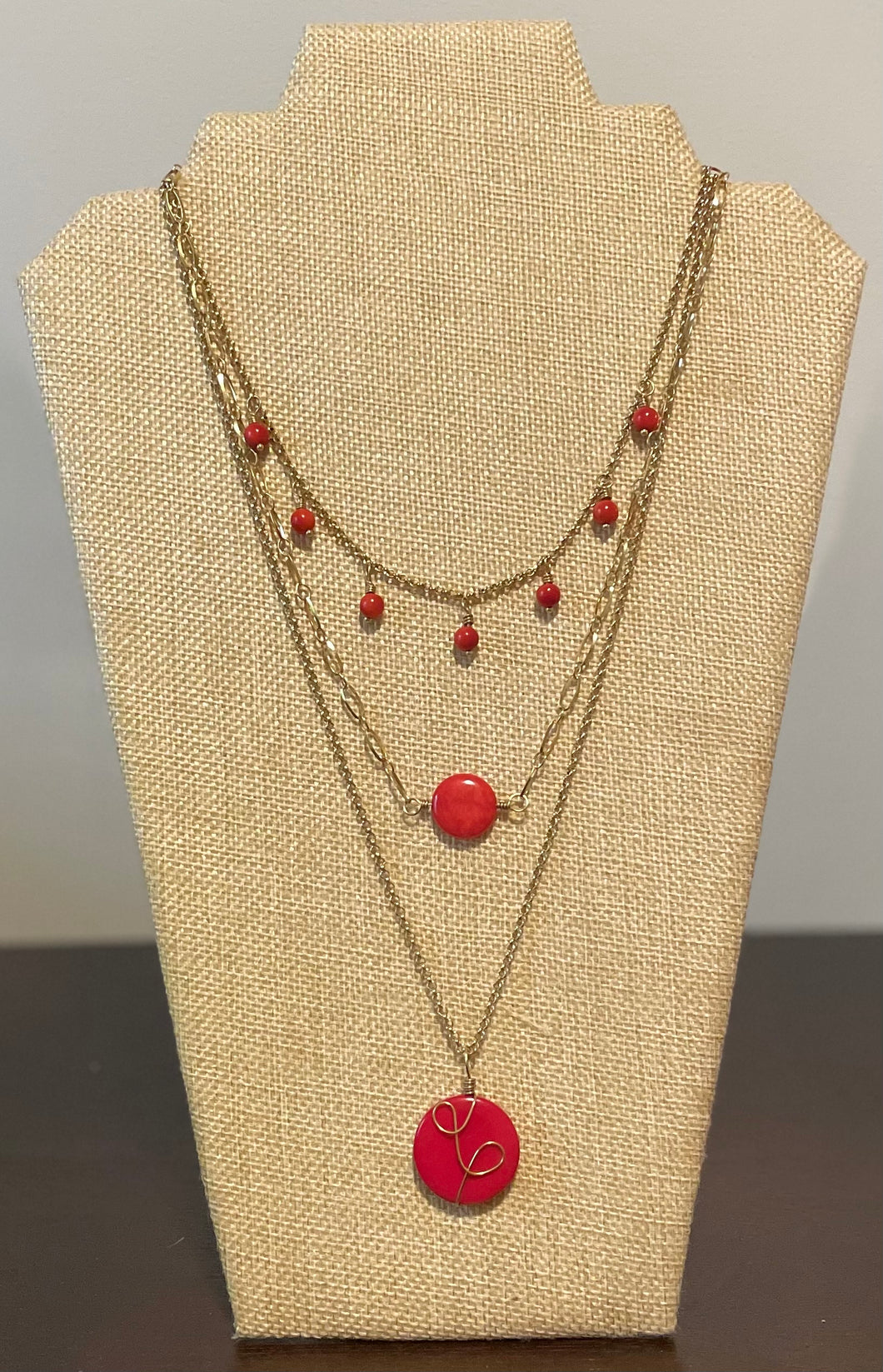 Red Triple Layer Tagua Necklace