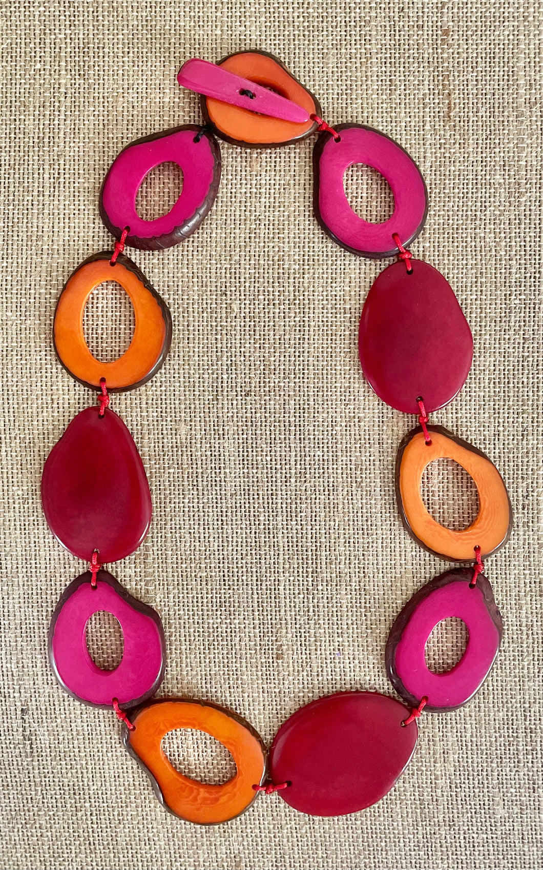 Pink, Orange and Red Tagua Necklace