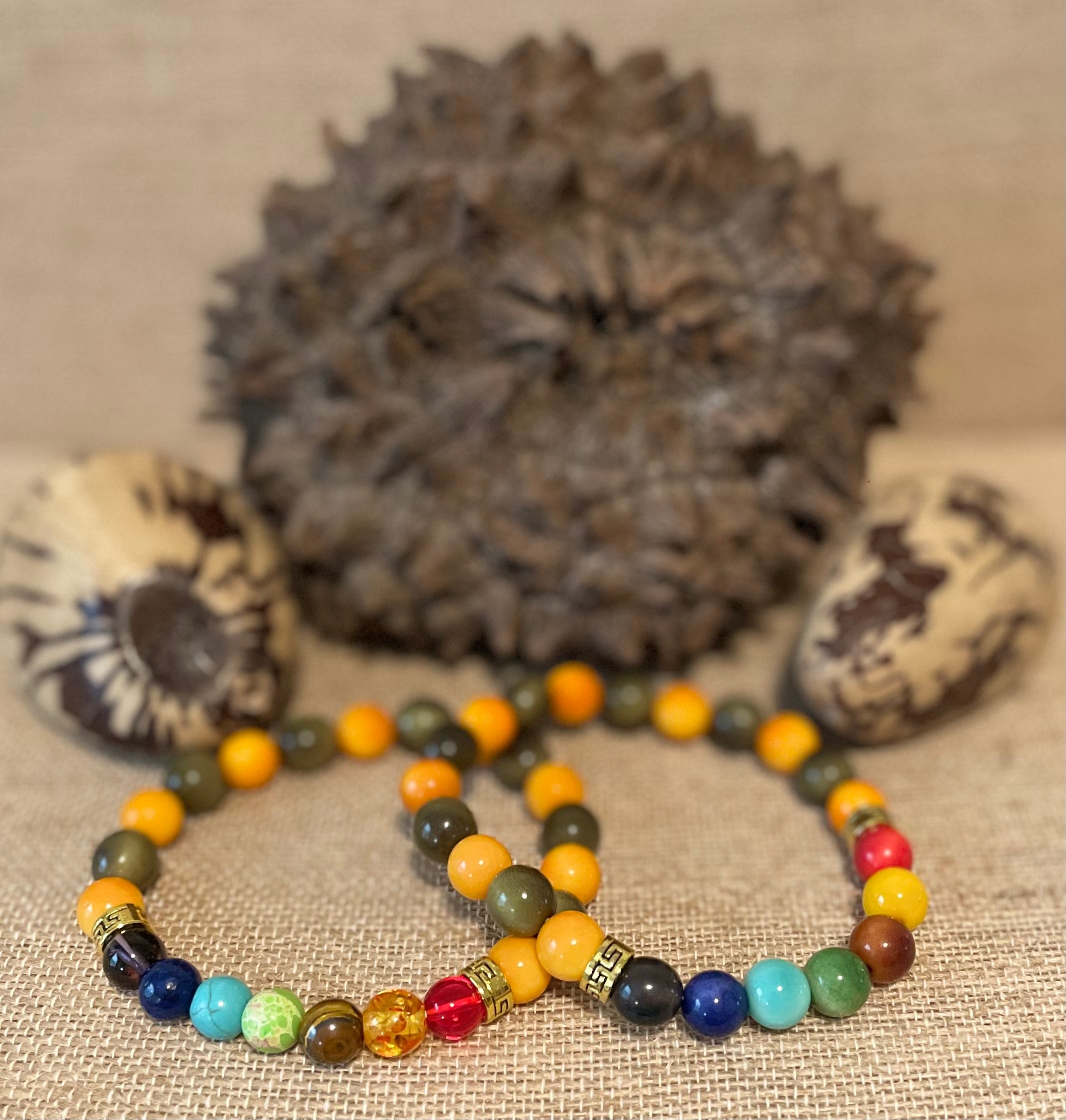 Yellow and Green Tagua Nut and Chakra Beads Bracelets