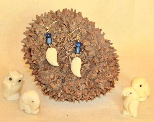 Ivory and Blue Tagua Nut Earrings