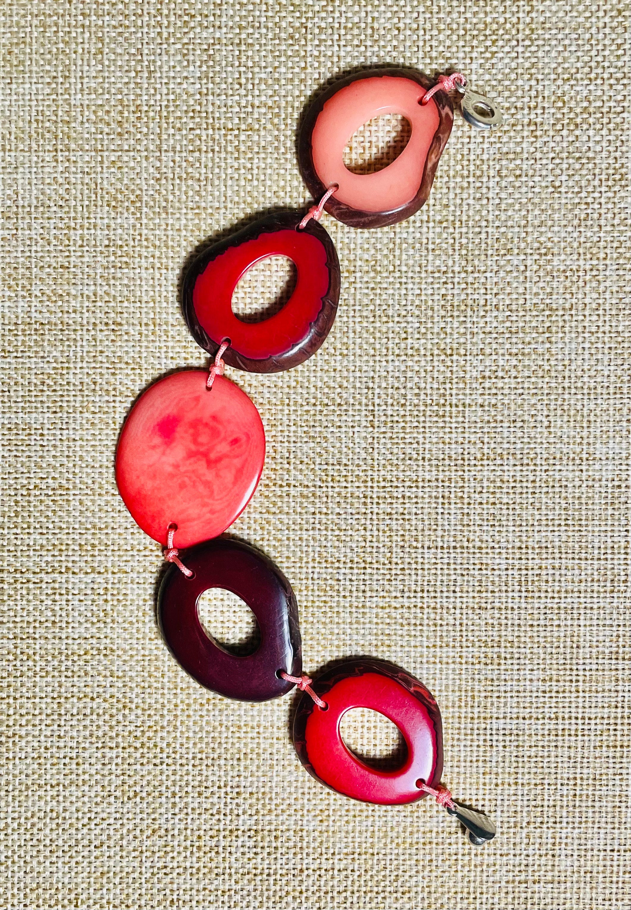 Red and Salmon Tagua Bracelet