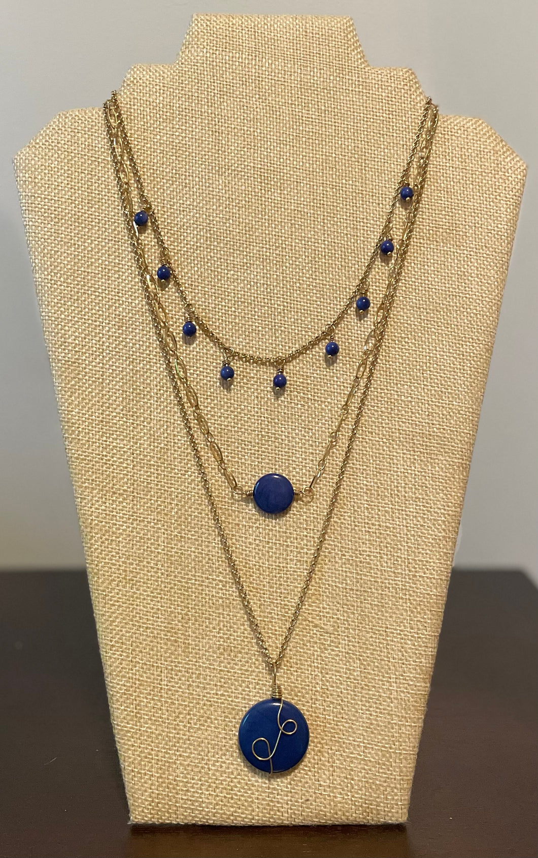 Blue Triple Layer Tagua Necklace