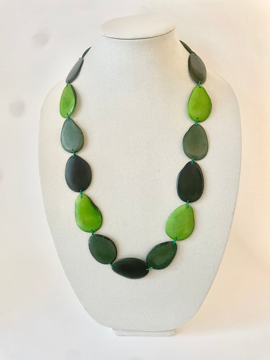 Artisan Forest Green Tagua Statement Necklace | Sustainable Long Jewelry autumn 