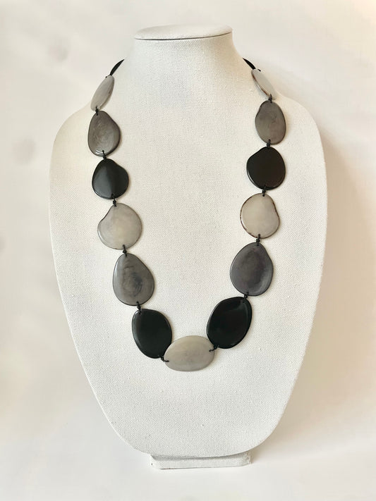 Artisan Gray & Black Tagua Statement Necklace – Sustainable Vegetable Ivory