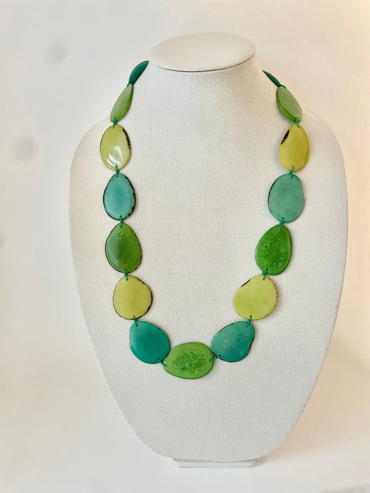 Artisan Teal & Green Tagua Nut Statement Necklace