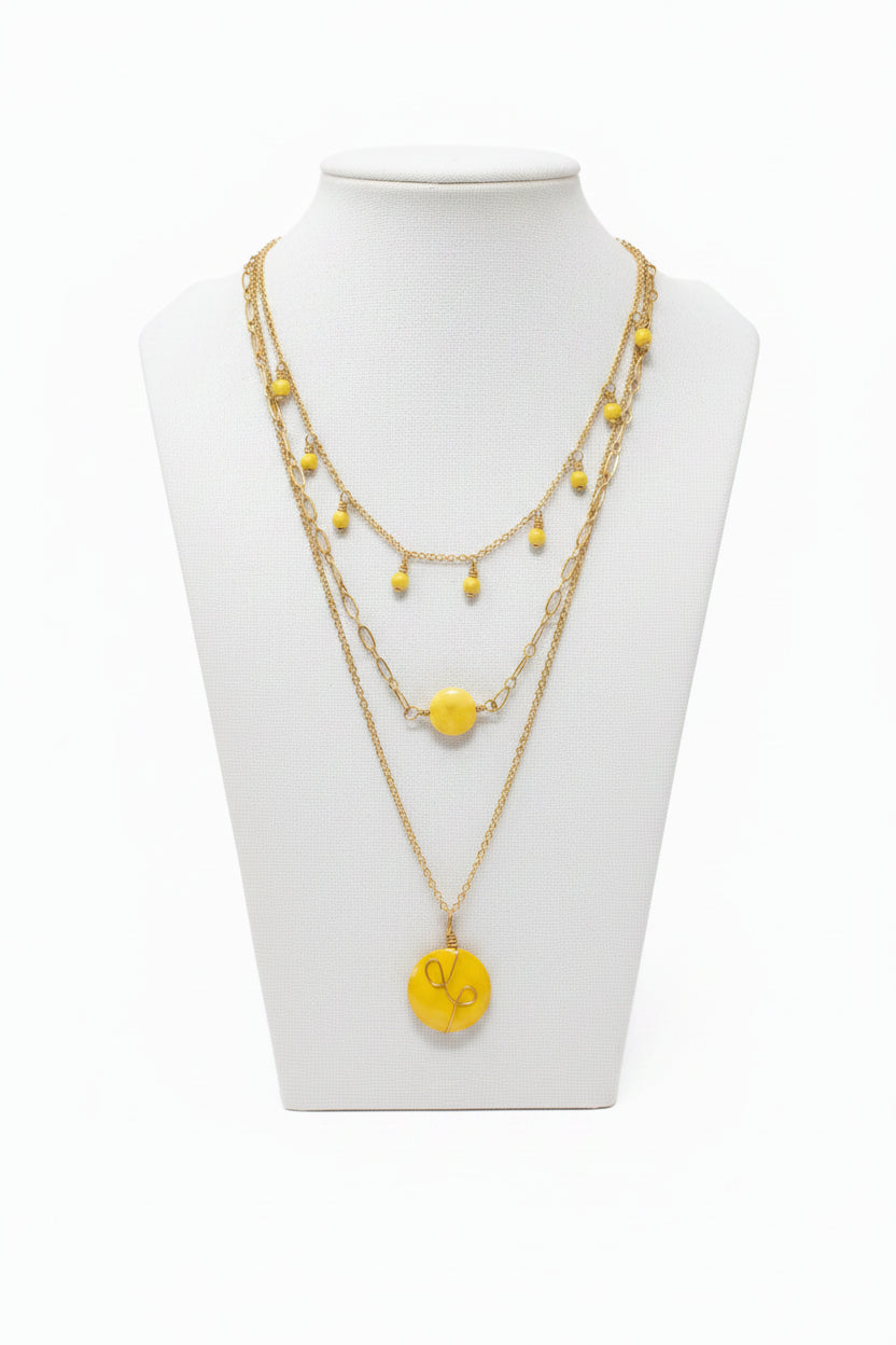 Yellow Triple Layer Tagua Necklace