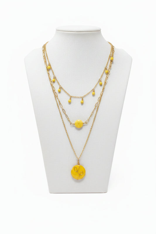 Yellow Triple Layer Tagua Necklace