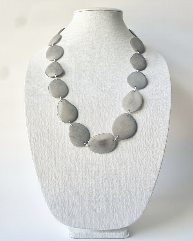 Artisanal Gray Tagua Nut Long Necklace | Sustainable Handmade Jewelry