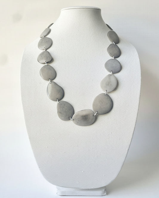 Artisanal Gray Tagua Nut Long Necklace | Sustainable Handmade Jewelry