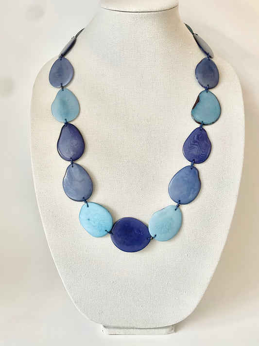 Azure Blue Tagua Nut Statement Necklace | Sustainable Handcrafted Jewelry summer