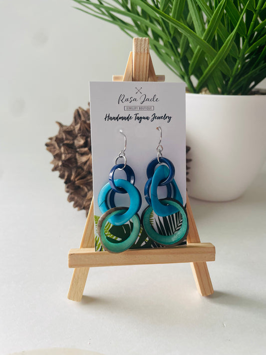 Azure Breeze | Handmade Tagua Nut Statement Earrings in Blue & Teal
