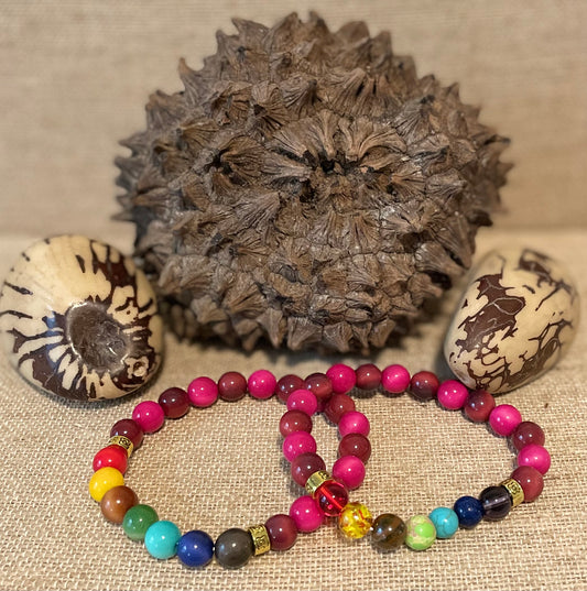 Handmade Tagua Nut & 7 Chakra Healing Bracelet Set (Pair)